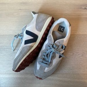 Grey and white sneakers